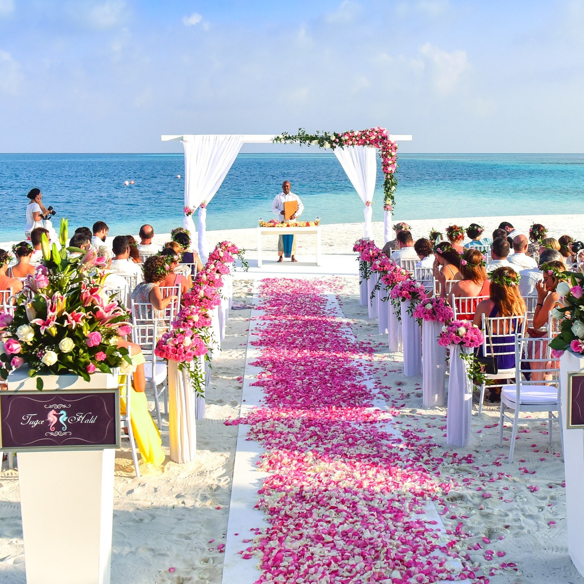 A beautiful outdoor wedding ceremony on the beach