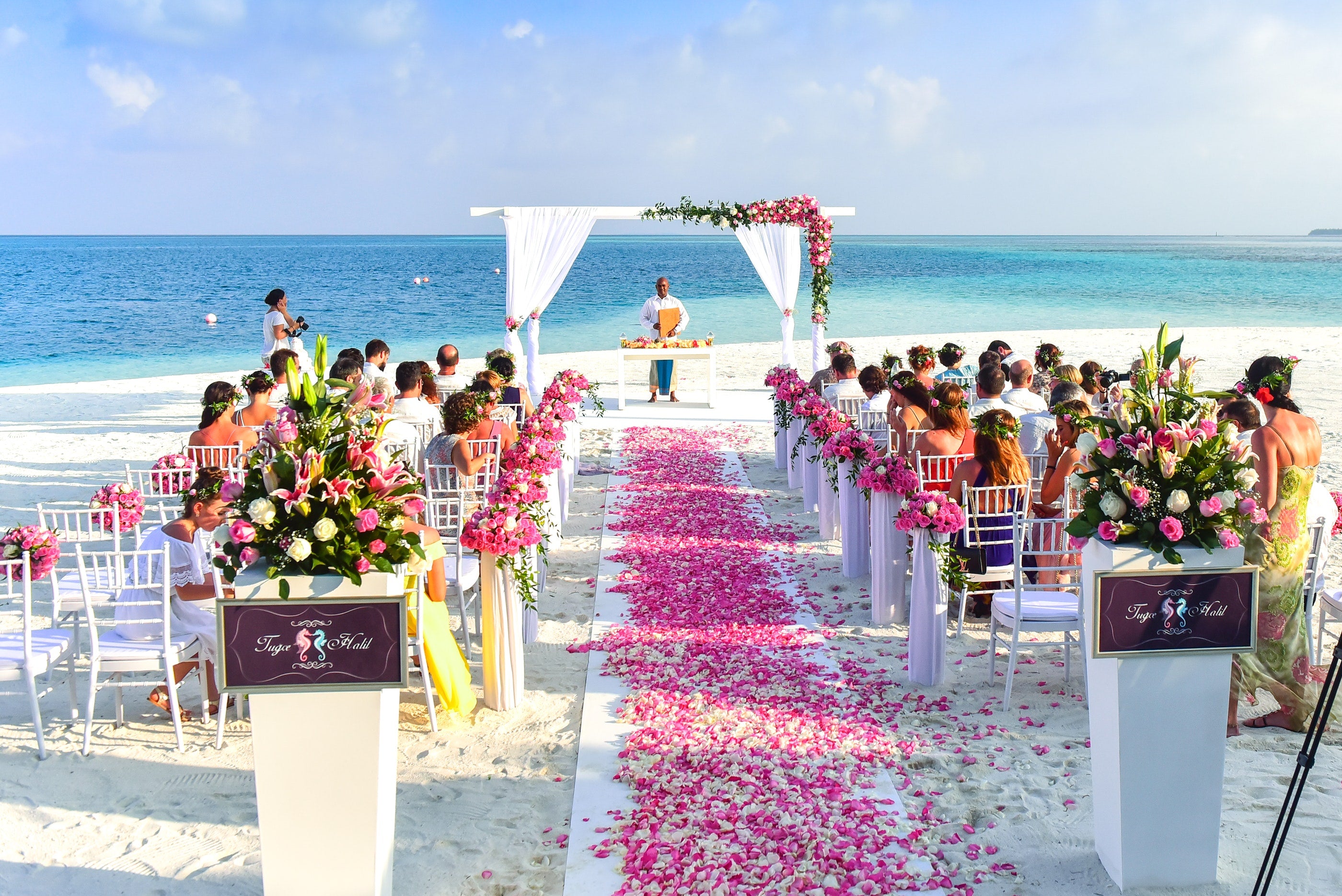 A beautiful outdoor wedding ceremony on the beach